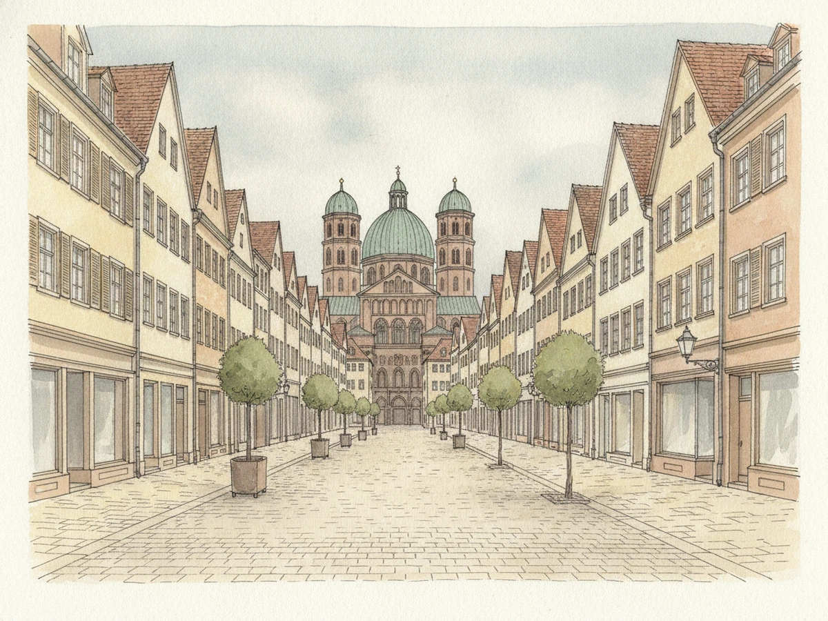 Historische Wohnhäuser in der Speyerer Altstadt mit Kaiserdom-Türmen im Hintergrund